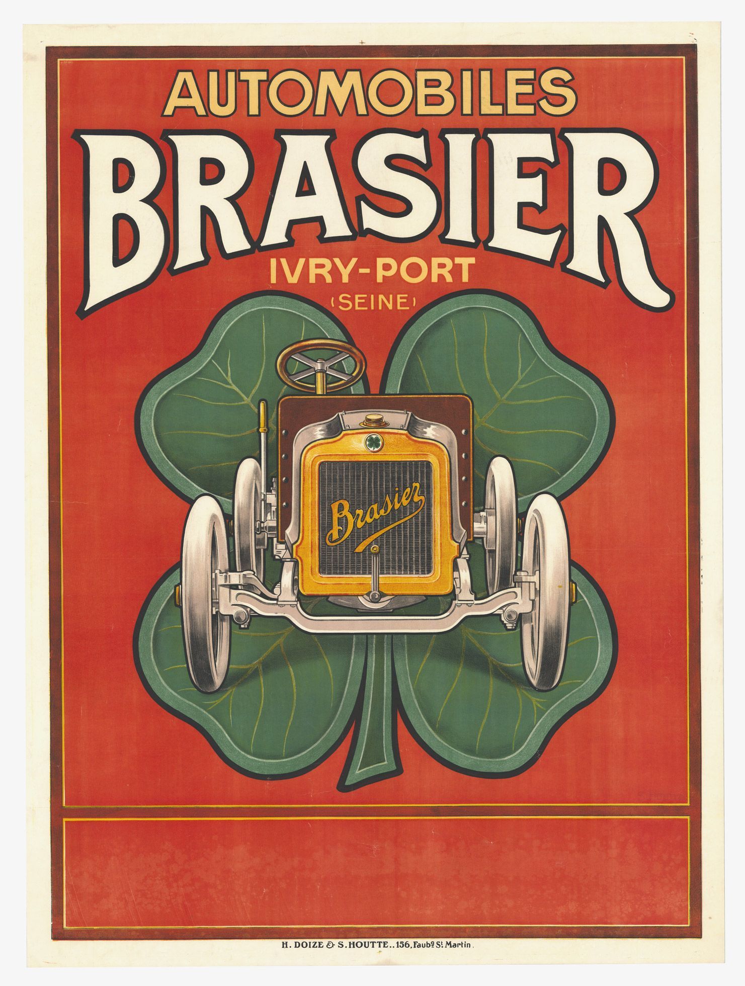 Les automobiles Brasier, à Ivry-Port. Affiche publicitaire. 160 x 118 cm. Archives départementales du Val-de-Marne, 29Fi 1771