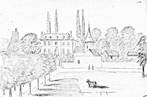 Château à Grignon. Thiais. Aquarelle d'Albert Capaul. [1855] Archives départementales du Val-de-Marne, 9FI Thiais 3.