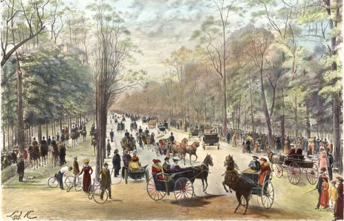 Promenade au bois de Vincennes Napoléon Gallois, 1905. Lithographie. 46 x 61,6 cm. Archives départementales du Val-de-Marne, 6Fi B Vincennes 102